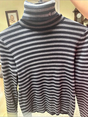 Lauren Ralph Lauren Ribbed Striped Turtleneck Sweater Medium